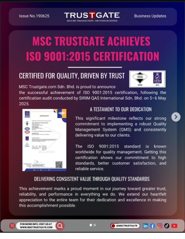 MSC Trustgate Achieves ISO 9001:2015 Certification