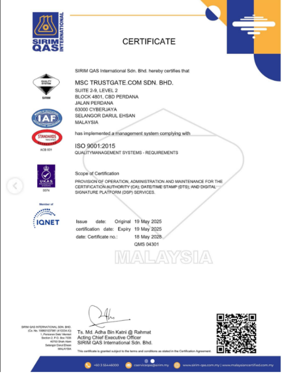 MSC Trustgate Achieves ISO 9001:2015 Certification